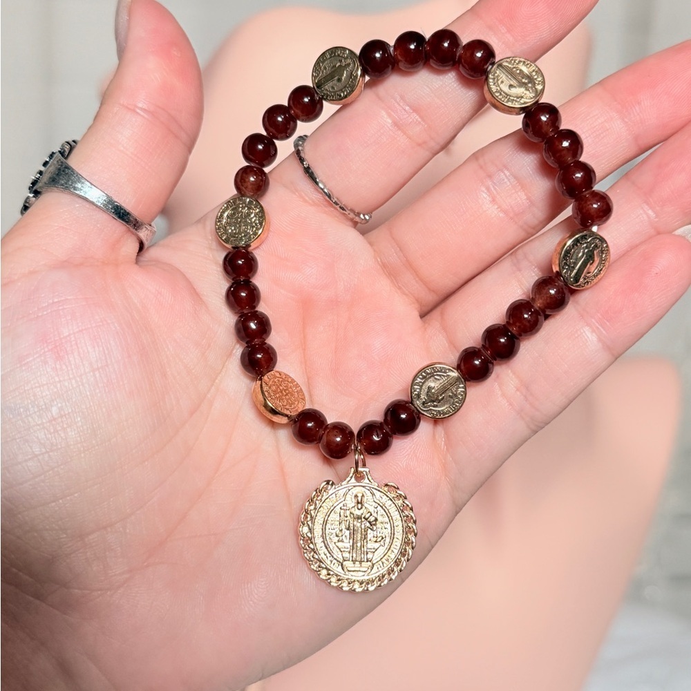 Gold and Brown Beaded Bracelet
